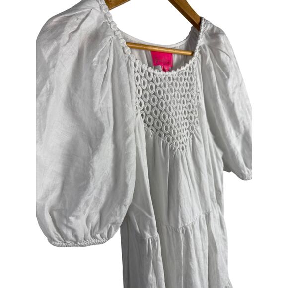 Lilly Pulitzer‎ Charlet Short Sleeve Linen Dress Resort White Pockets Size 6 - Picture 11 of 12